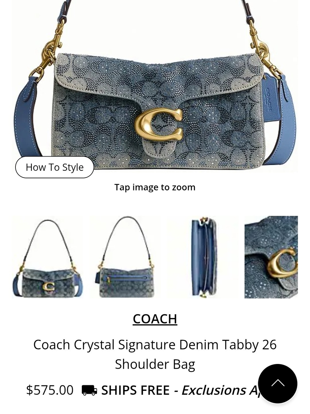 Coach Crystal Signature Denim Tabby Shoulder Bag - Blue with Gold Hardware